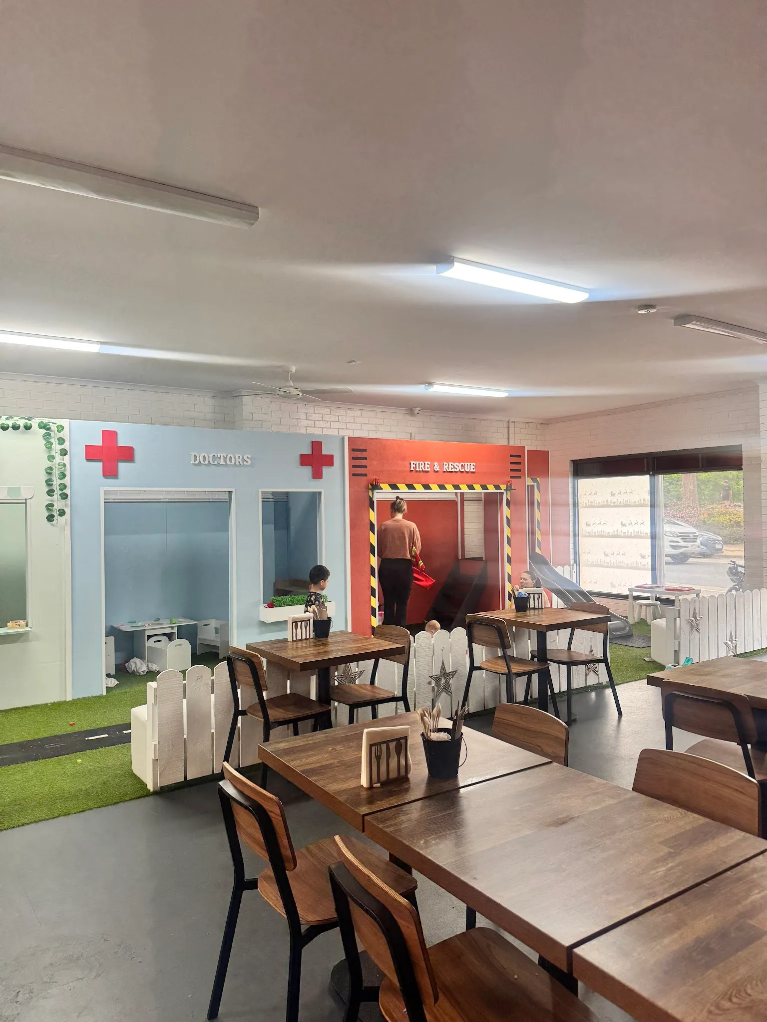 Four C's Cafe kids play zone with Doctors and Fire & Rescue themed role-play rooms